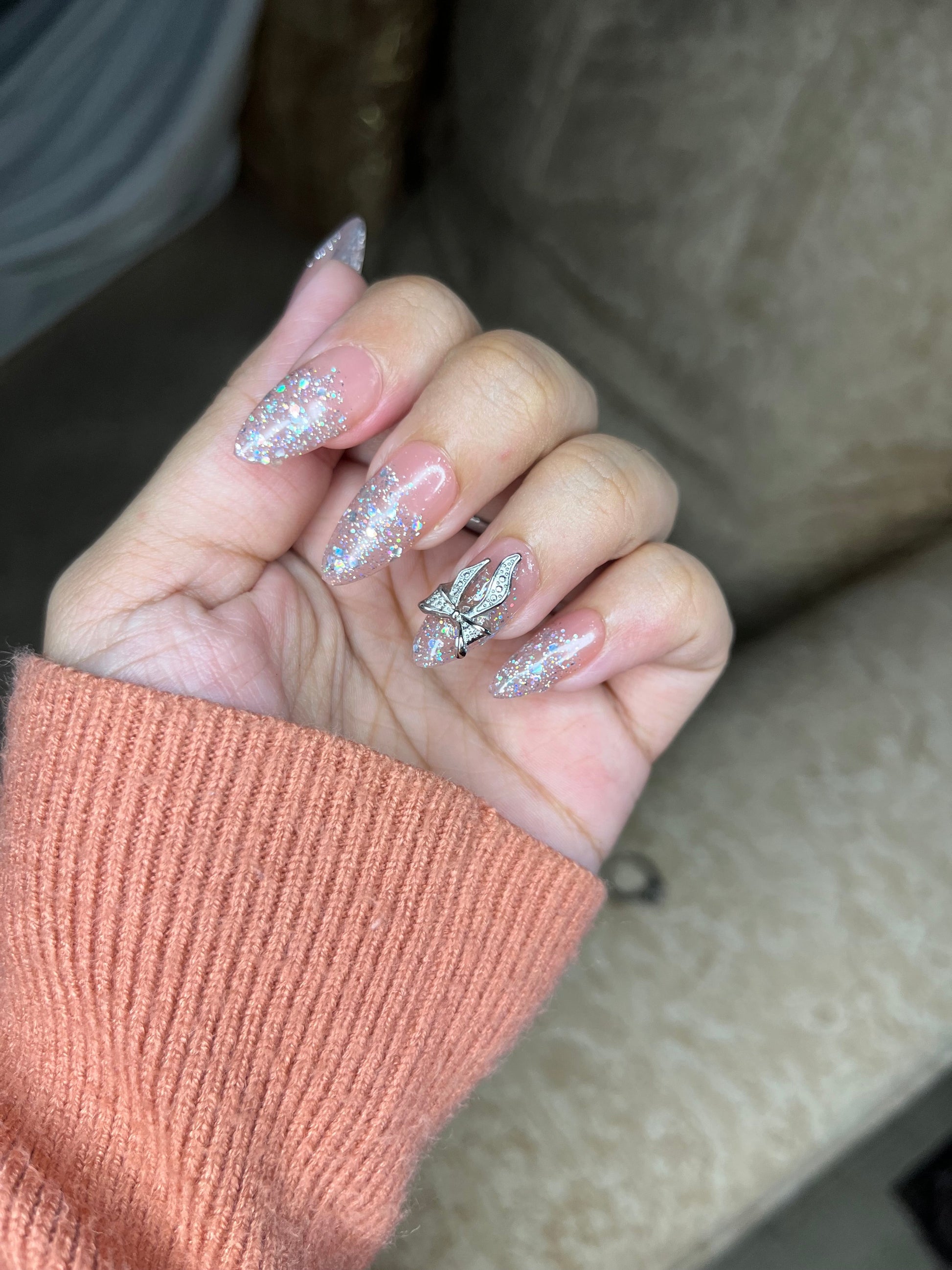 METALLIC BOW SET (Natural pink base) - Nailsum