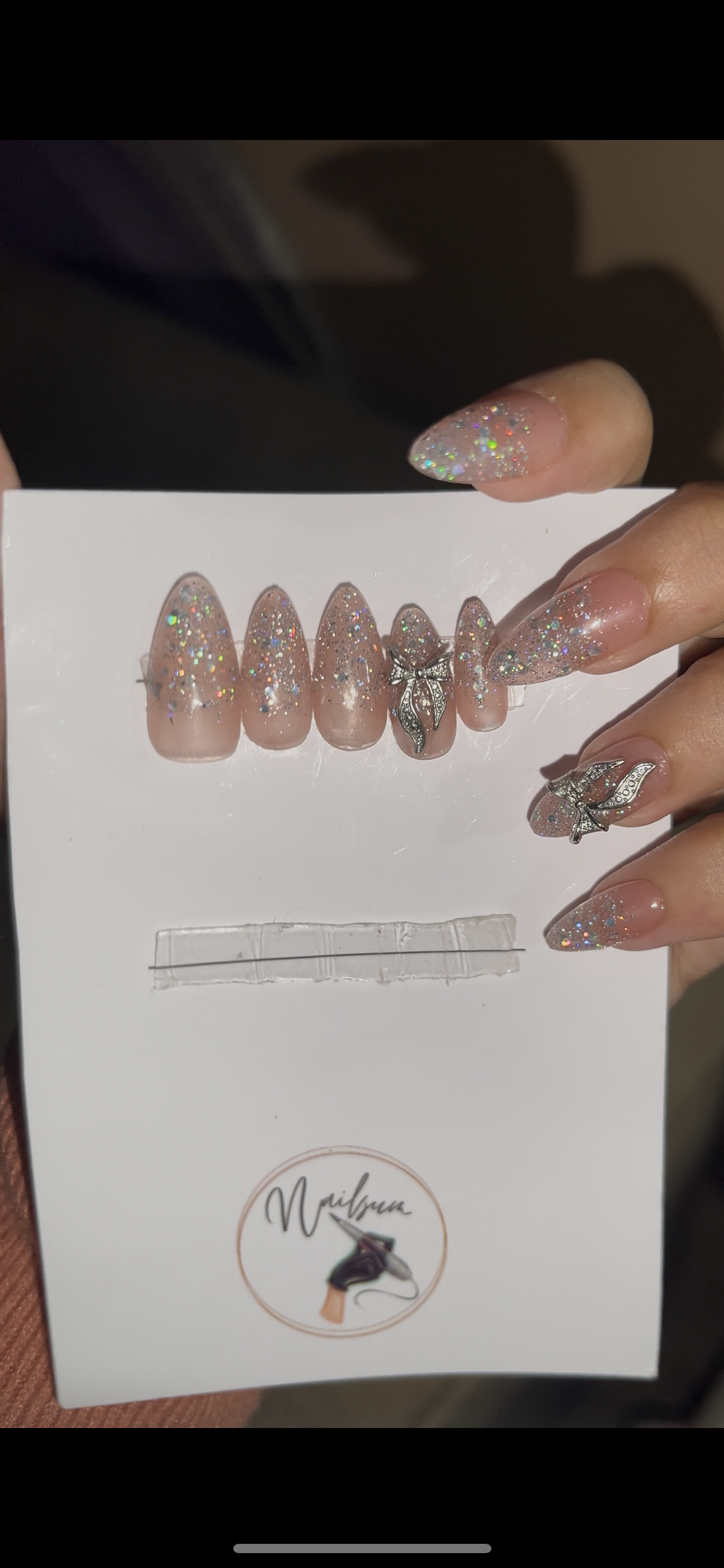 METALLIC BOW SET (Natural pink base) - Nailsum