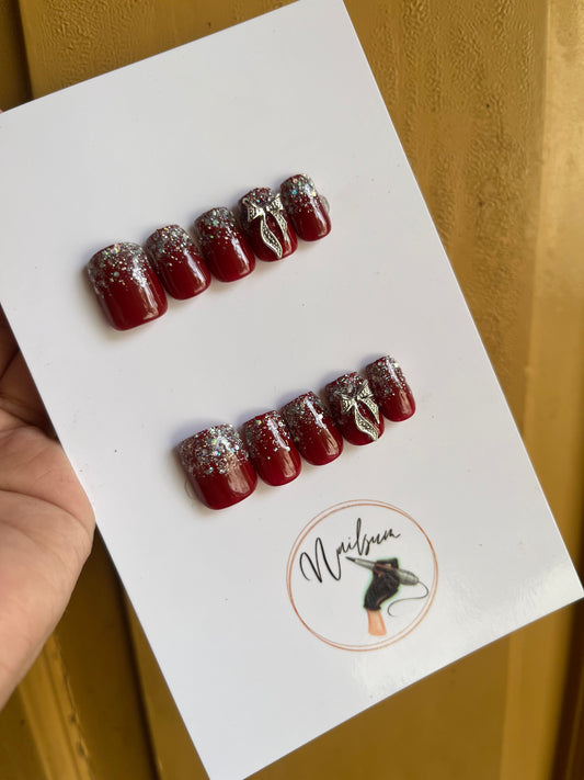 METALLIC BOW SET (RED SHORT COFFIN) - Nailsum